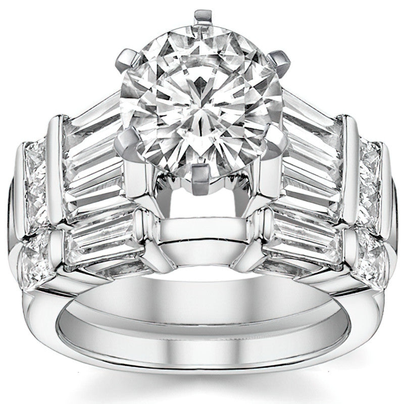 Square & Baguette Moissanite Engagement Ring Setting, 1.6ct