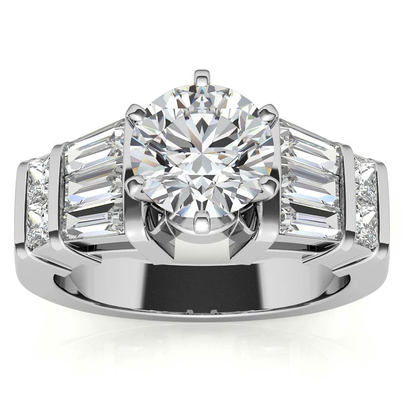 Square & Baguette Moissanite Engagement Ring Setting, 1.6ct
