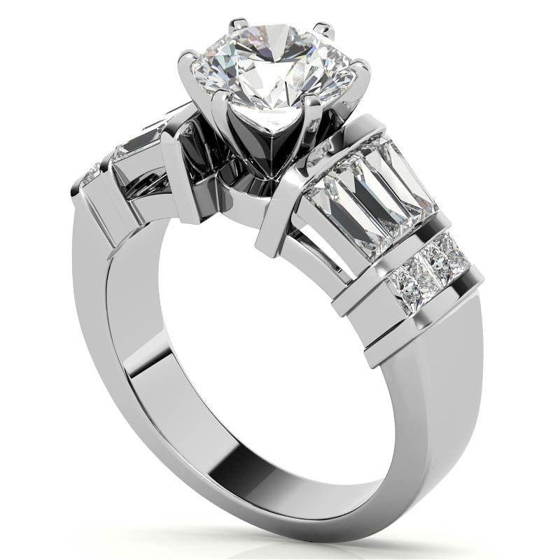 Square & Baguette Moissanite Engagement Ring Setting, 1.6ct