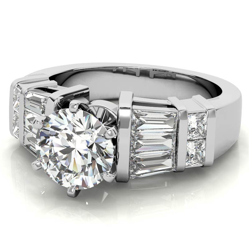 Square & Baguette Moissanite Engagement Ring Setting, 1.6ct