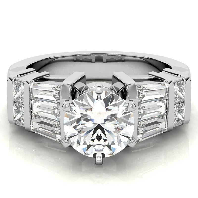 Square & Baguette Moissanite Engagement Ring Setting, 1.6ct
