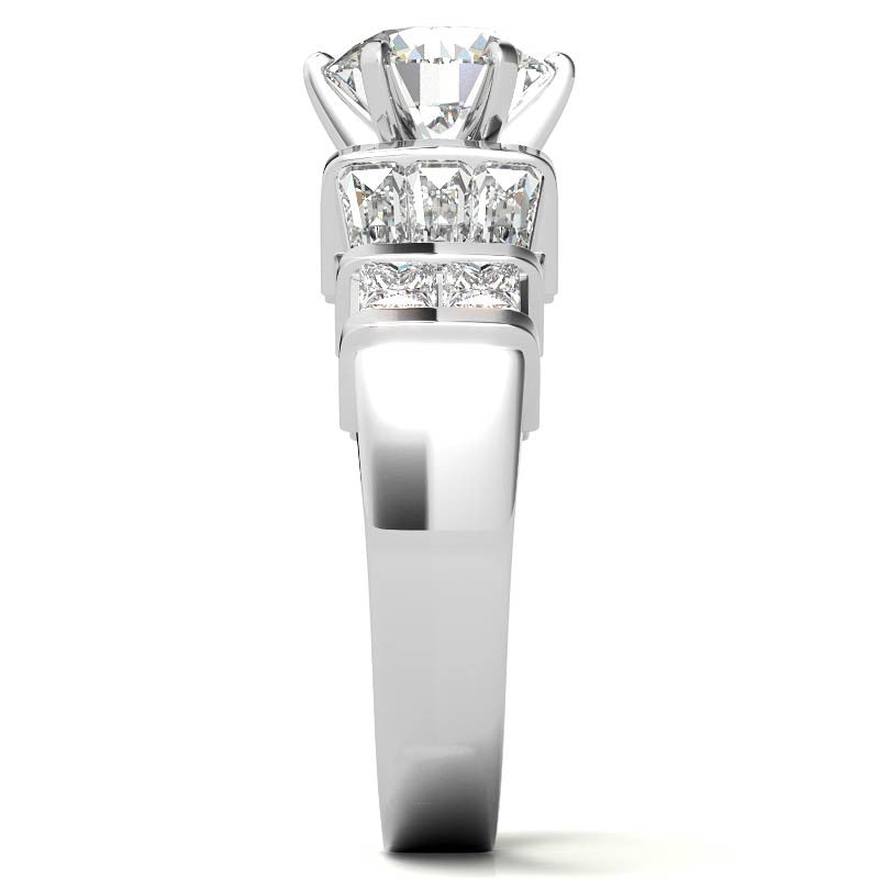 Square & Baguette Moissanite Engagement Ring Setting, 1.6ct
