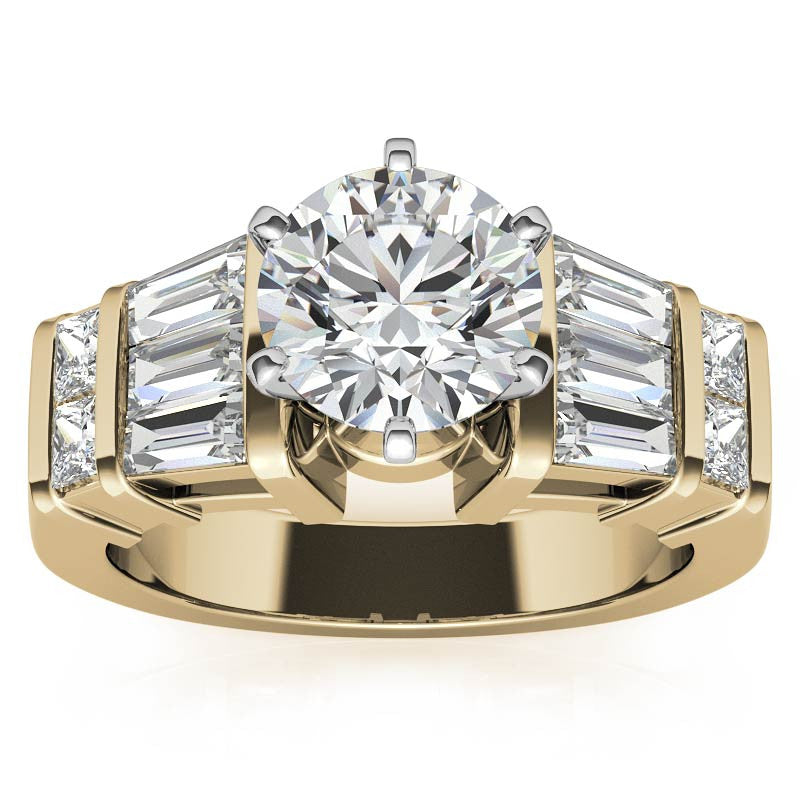 Square & Baguette Moissanite Engagement Ring Setting, 1.6ct