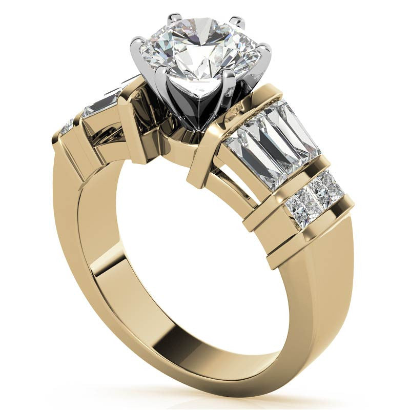 Square & Baguette Moissanite Engagement Ring Setting, 1.6ct