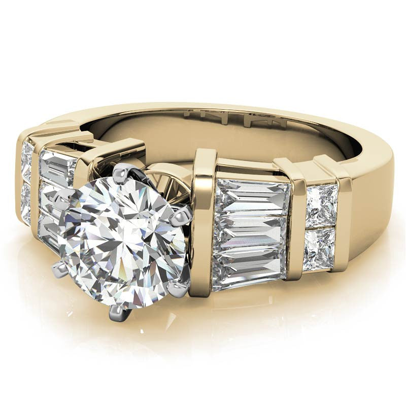 Square & Baguette Moissanite Engagement Ring Setting, 1.6ct