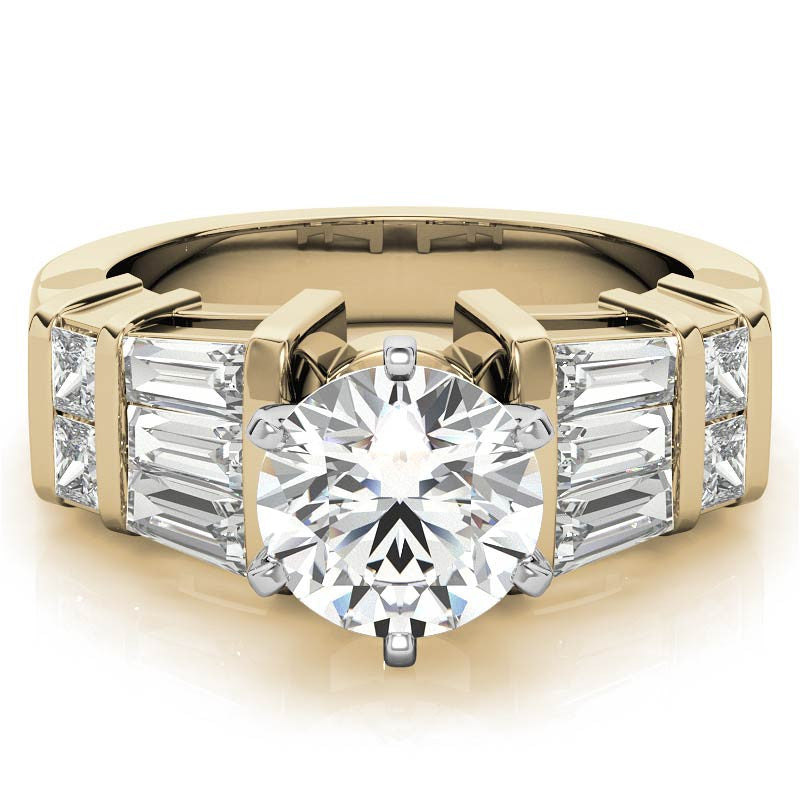Square & Baguette Moissanite Engagement Ring Setting, 1.6ct