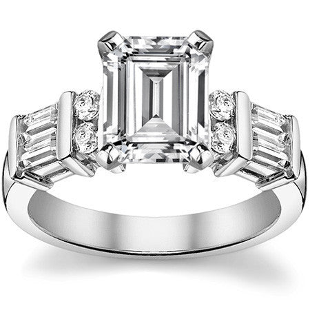 Round & Baguette Moissanite Engagement Ring Setting, 0.85ct