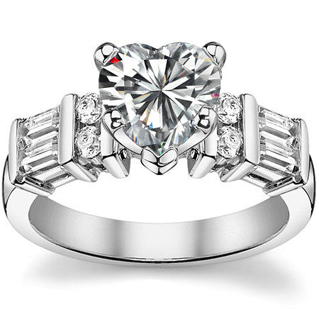 Round & Baguette Moissanite Engagement Ring Setting, 0.85ct