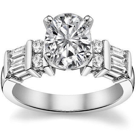 Round & Baguette Moissanite Engagement Ring Setting, 0.85ct