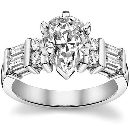 Round & Baguette Moissanite Engagement Ring Setting, 0.85ct