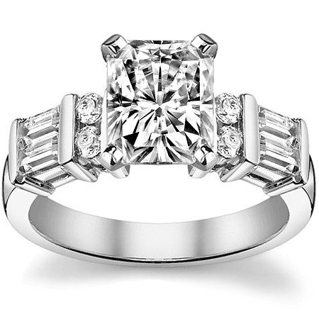 Round & Baguette Moissanite Engagement Ring Setting, 0.85ct
