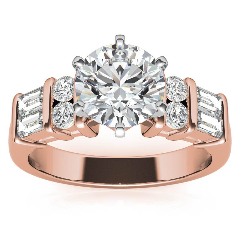 Round & Baguette Moissanite Engagement Ring Setting, 0.85ct