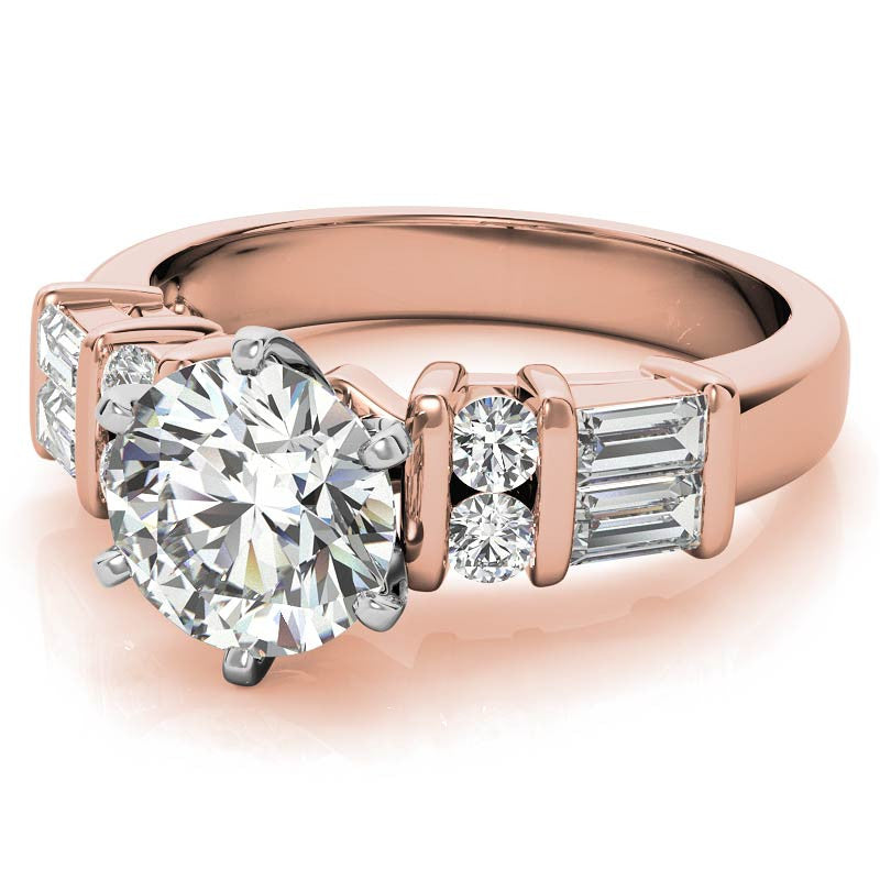 Round & Baguette Moissanite Engagement Ring Setting, 0.85ct