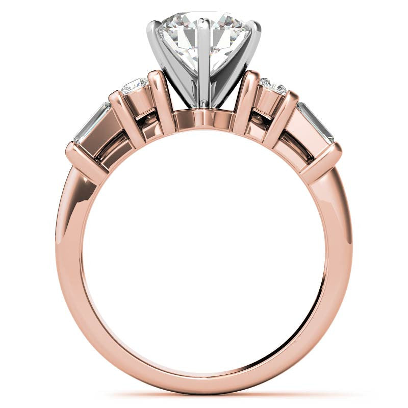 Round & Baguette Moissanite Engagement Ring Setting, 0.85ct