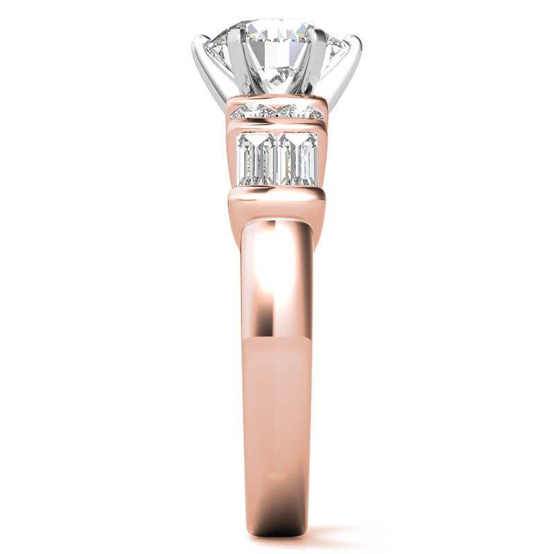 Round & Baguette Moissanite Engagement Ring Setting, 0.85ct