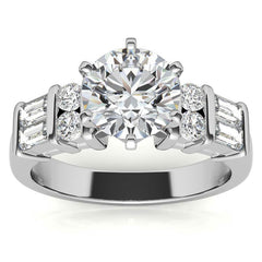 Round & Baguette Moissanite Engagement Ring Setting, 0.85ct