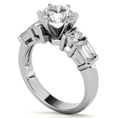 Round & Baguette Moissanite Engagement Ring Setting, 0.85ct