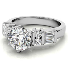 Round & Baguette Moissanite Engagement Ring Setting, 0.85ct