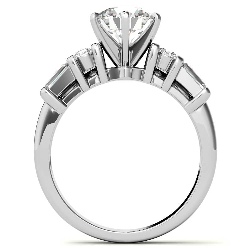 Round & Baguette Moissanite Engagement Ring Setting, 0.85ct