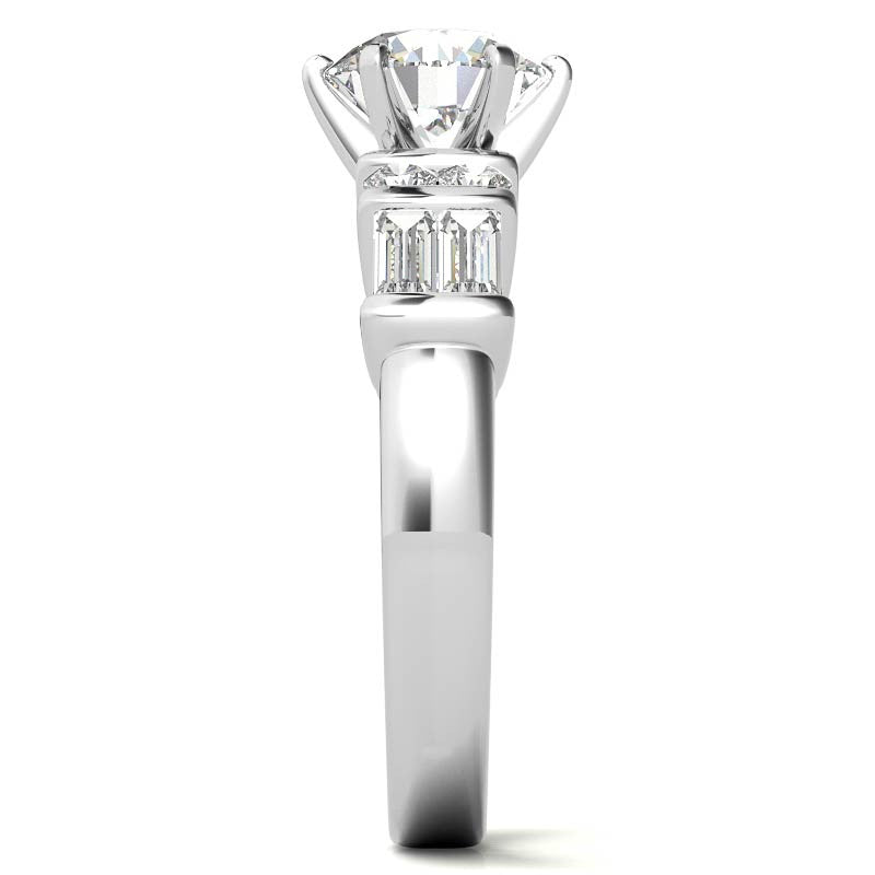 Round & Baguette Moissanite Engagement Ring Setting, 0.85ct