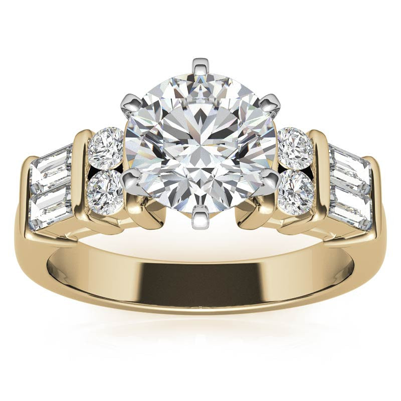 Round & Baguette Moissanite Engagement Ring Setting, 0.85ct
