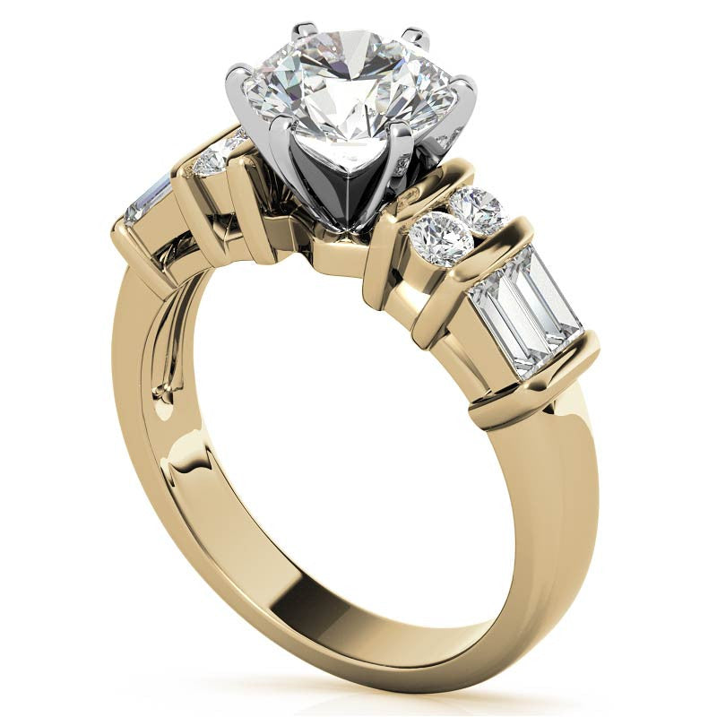 Round & Baguette Moissanite Engagement Ring Setting, 0.85ct