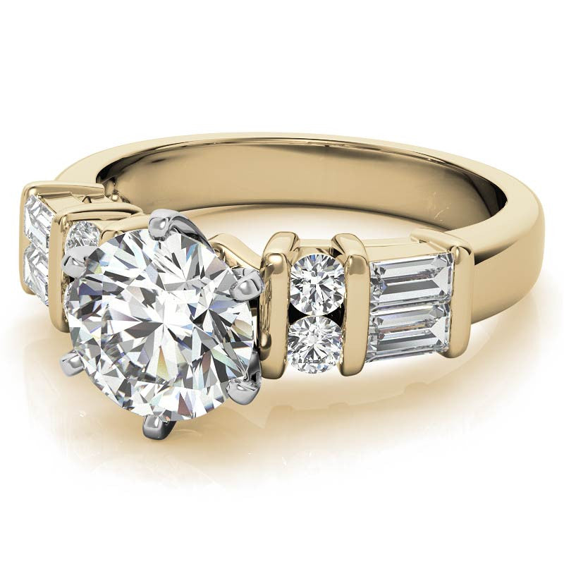 Round & Baguette Moissanite Engagement Ring Setting, 0.85ct