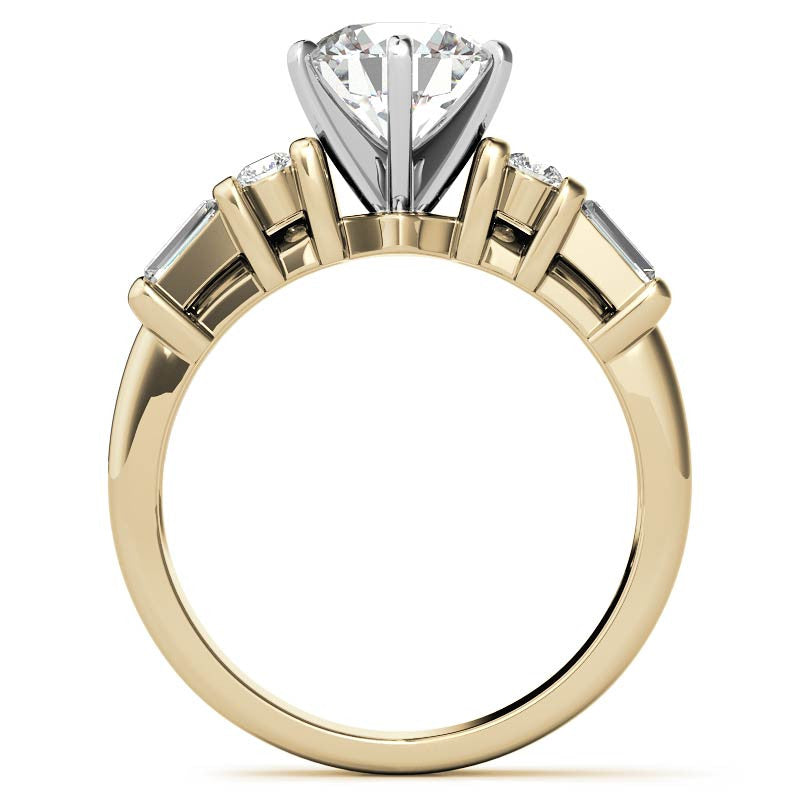 Round & Baguette Moissanite Engagement Ring Setting, 0.85ct