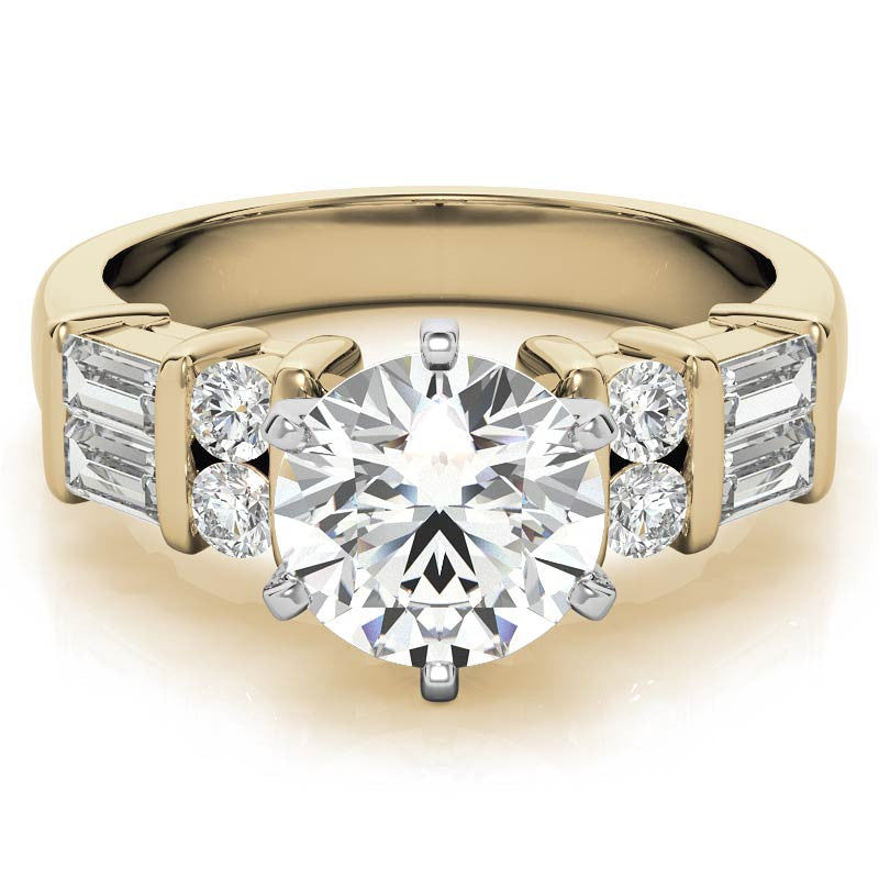 Round & Baguette Moissanite Engagement Ring Setting, 0.85ct