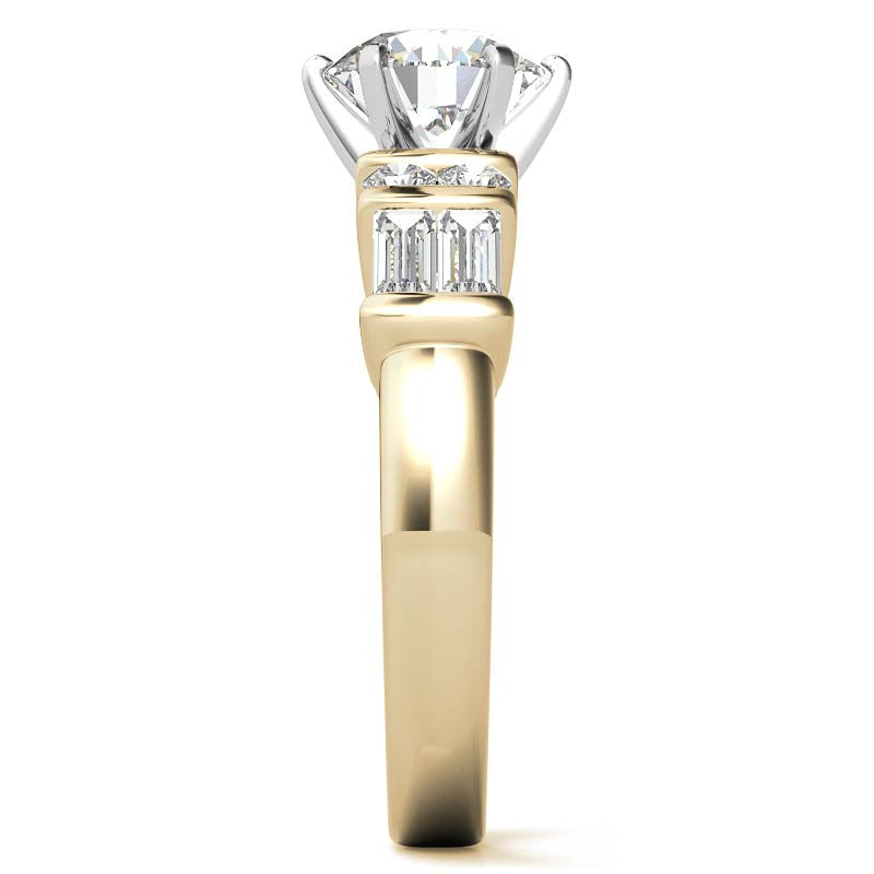 Round & Baguette Moissanite Engagement Ring Setting, 0.85ct