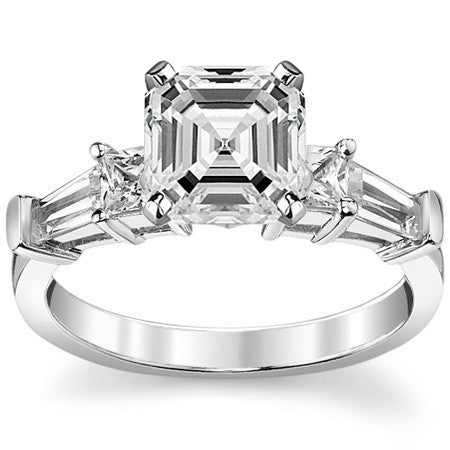 Square & Baguette Moissanite Engagement Ring Setting, 0.72ct
