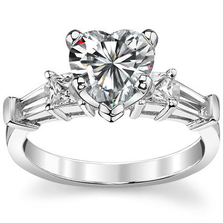 Square & Baguette Moissanite Engagement Ring Setting, 0.72ct