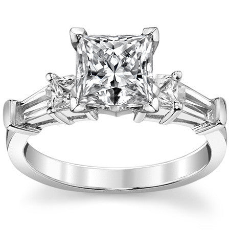 Square & Baguette Moissanite Engagement Ring Setting, 0.72ct