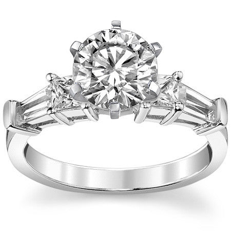 Square & Baguette Moissanite Engagement Ring Setting, 0.72ct
