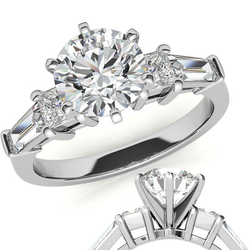 Square & Baguette Moissanite Engagement Ring Setting, 0.72ct