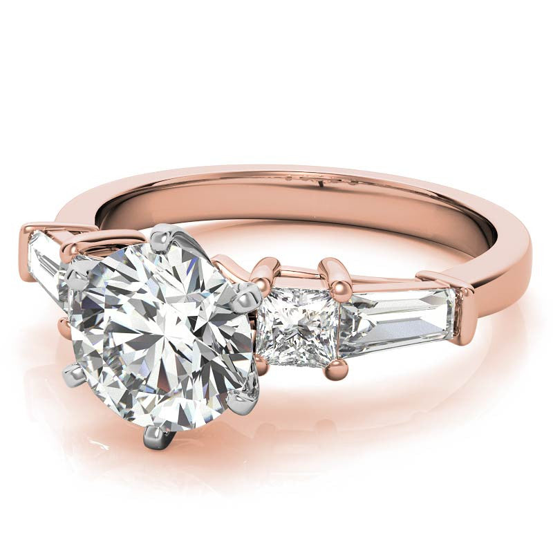 Square & Baguette Moissanite Engagement Ring Setting, 0.72ct
