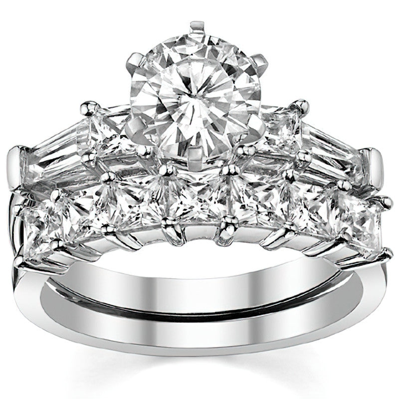 Square & Baguette Moissanite Engagement Ring Setting, 0.72ct