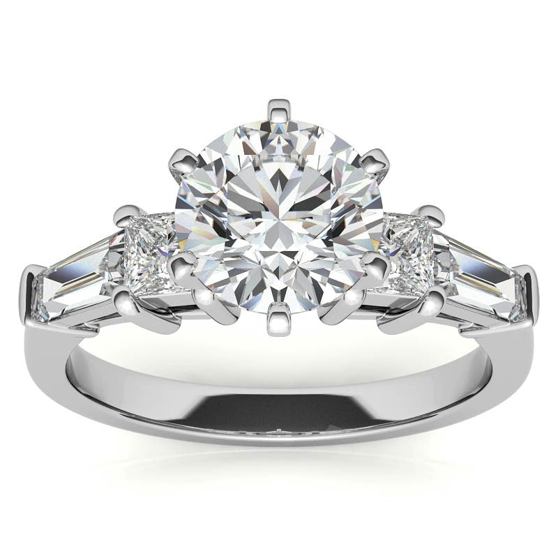 Square & Baguette Moissanite Engagement Ring Setting, 0.72ct