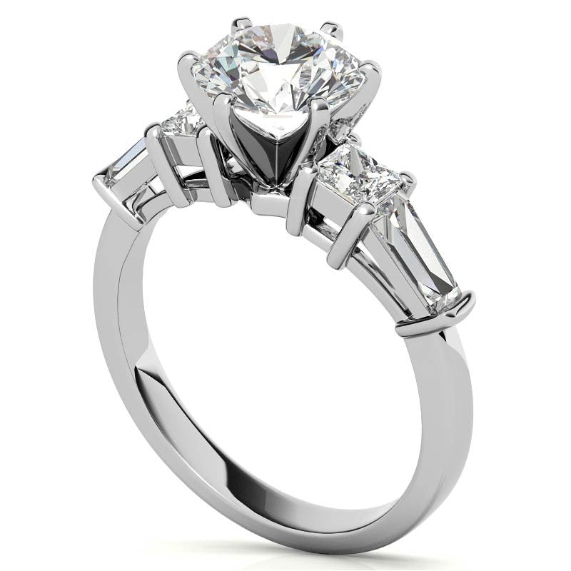 Square & Baguette Moissanite Engagement Ring Setting, 0.72ct