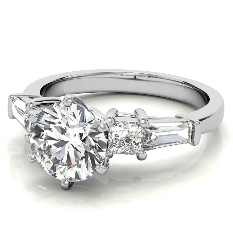 Square & Baguette Moissanite Engagement Ring Setting, 0.72ct