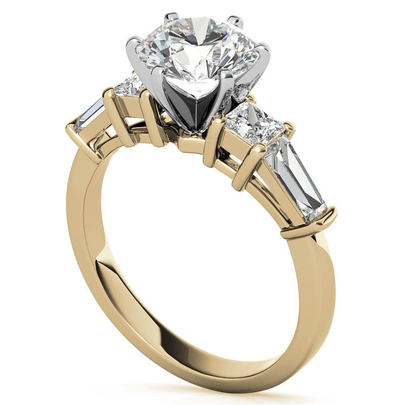 Square & Baguette Moissanite Engagement Ring Setting, 0.72ct