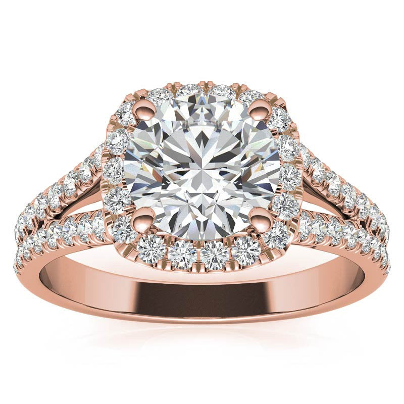 Round Split Shank Cushion Halo Moissanite Engagement Ring