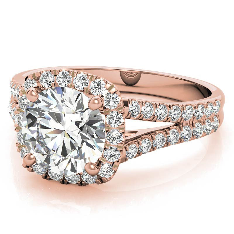 Round Split Shank Cushion Halo Moissanite Engagement Ring