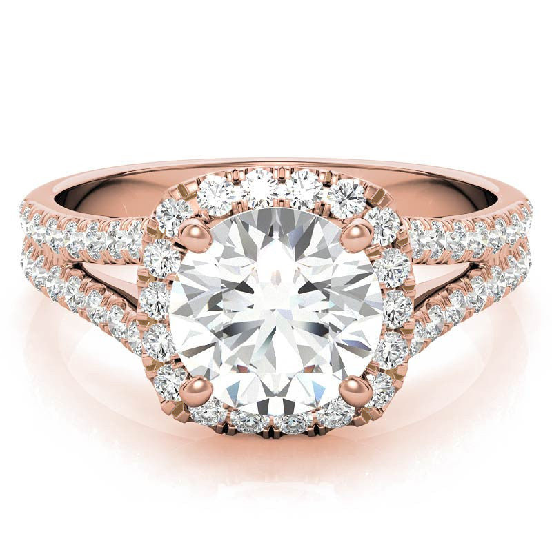 Round Split Shank Cushion Halo Moissanite Engagement Ring
