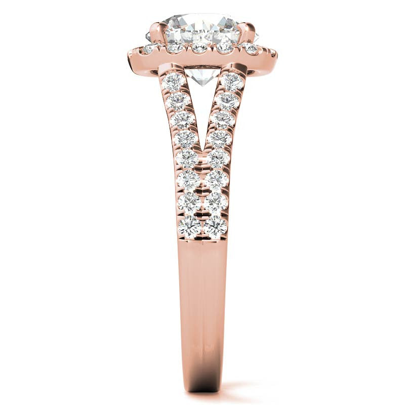 Round Split Shank Cushion Halo Moissanite Engagement Ring