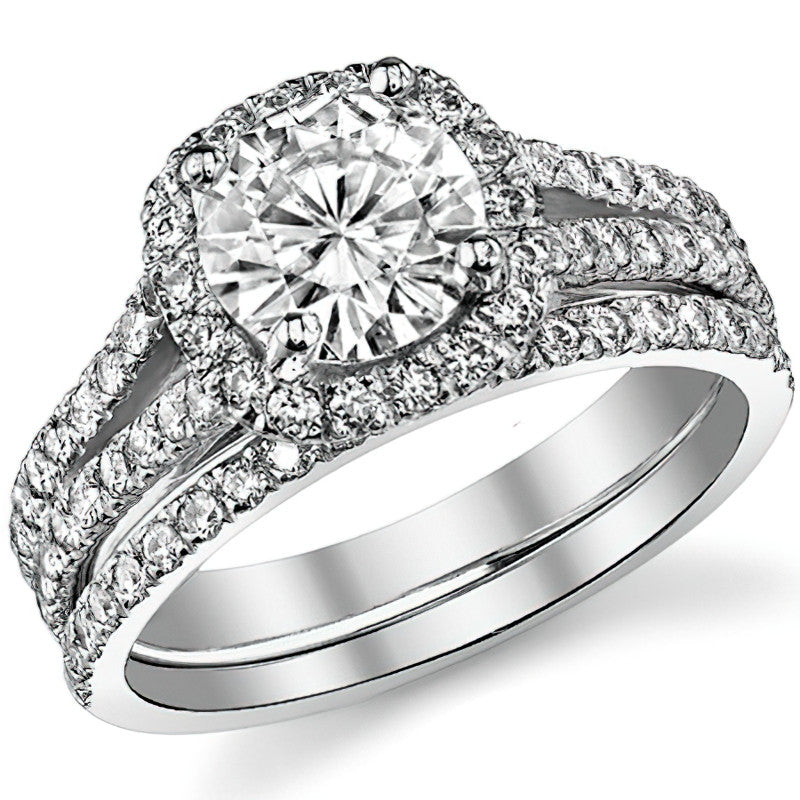Round Split Shank Cushion Halo Moissanite Engagement Ring