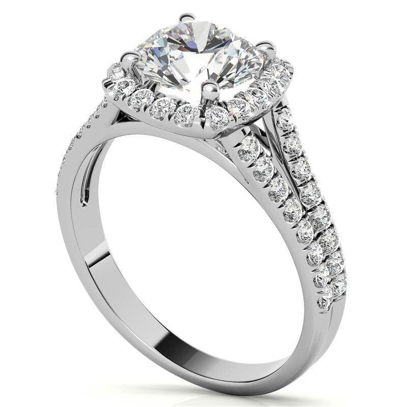 Round Split Shank Cushion Halo Moissanite Engagement Ring