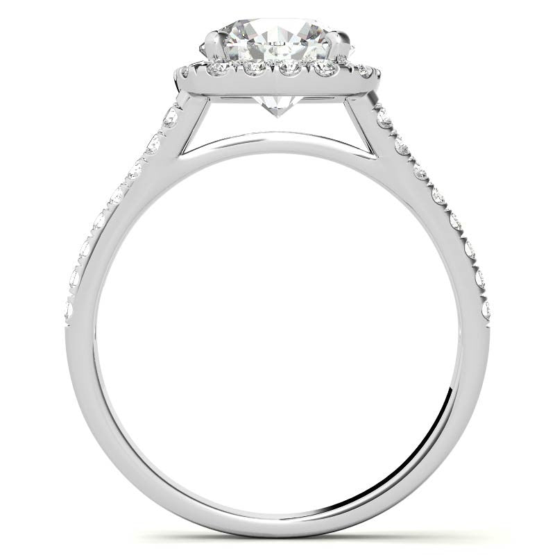 Round Split Shank Cushion Halo Moissanite Engagement Ring