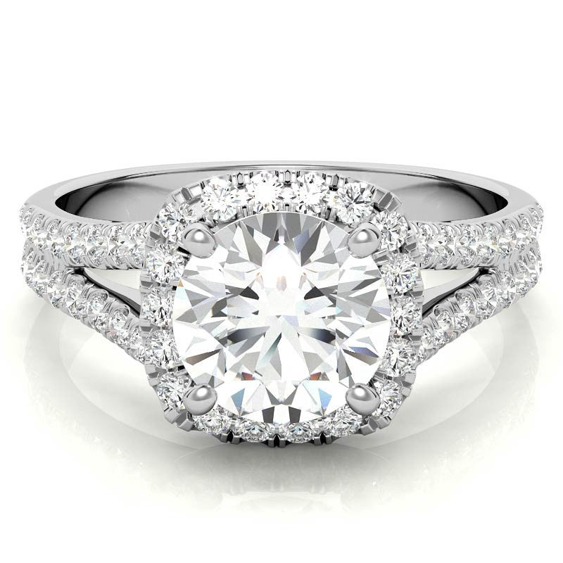 Round Split Shank Cushion Halo Moissanite Engagement Ring