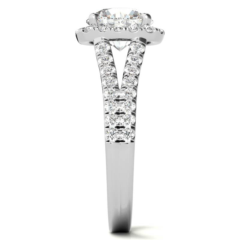 Round Split Shank Cushion Halo Moissanite Engagement Ring